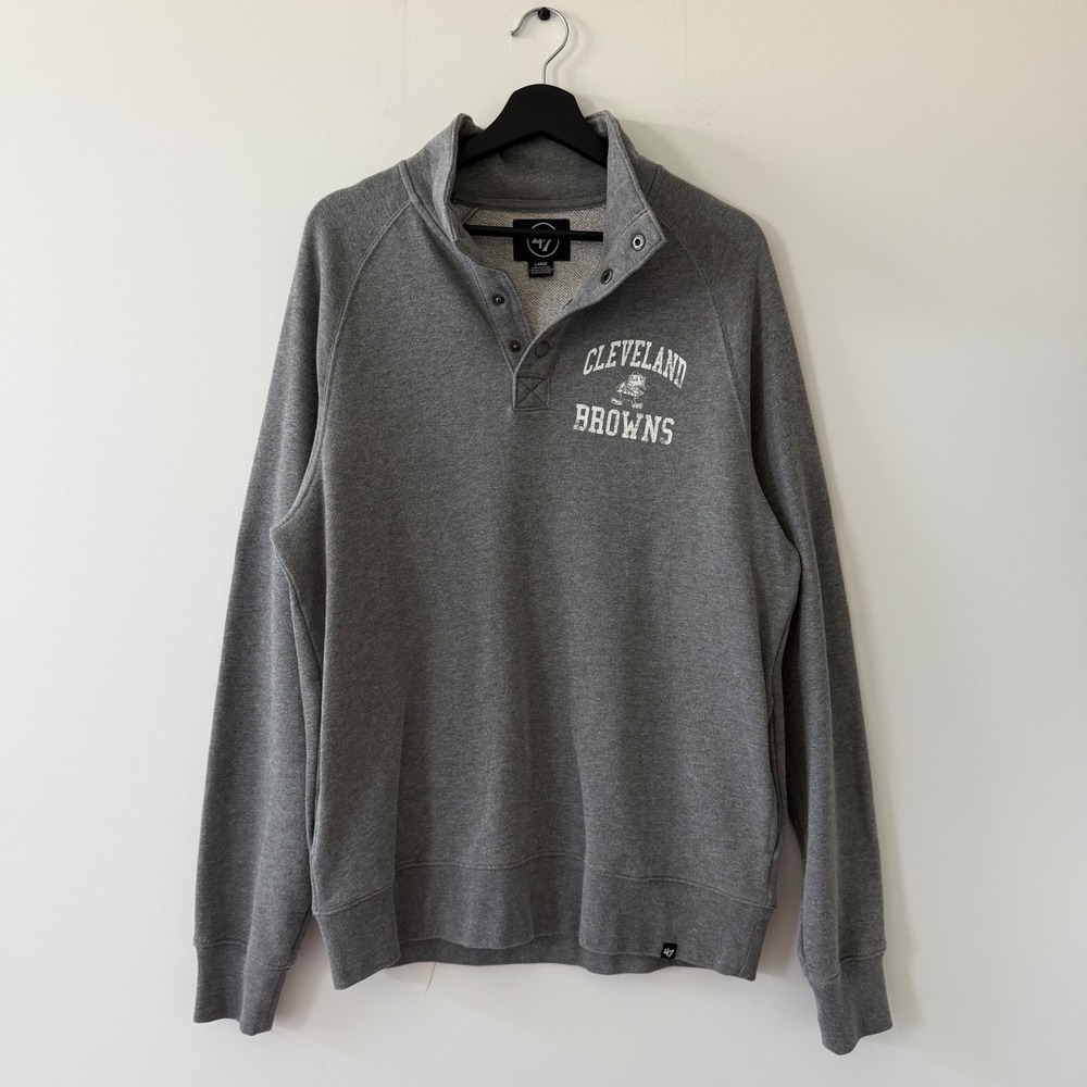 47 Brand Cleveland Browns Snap Neck Sweatshirt Gray Brownie Elf Mens Large
